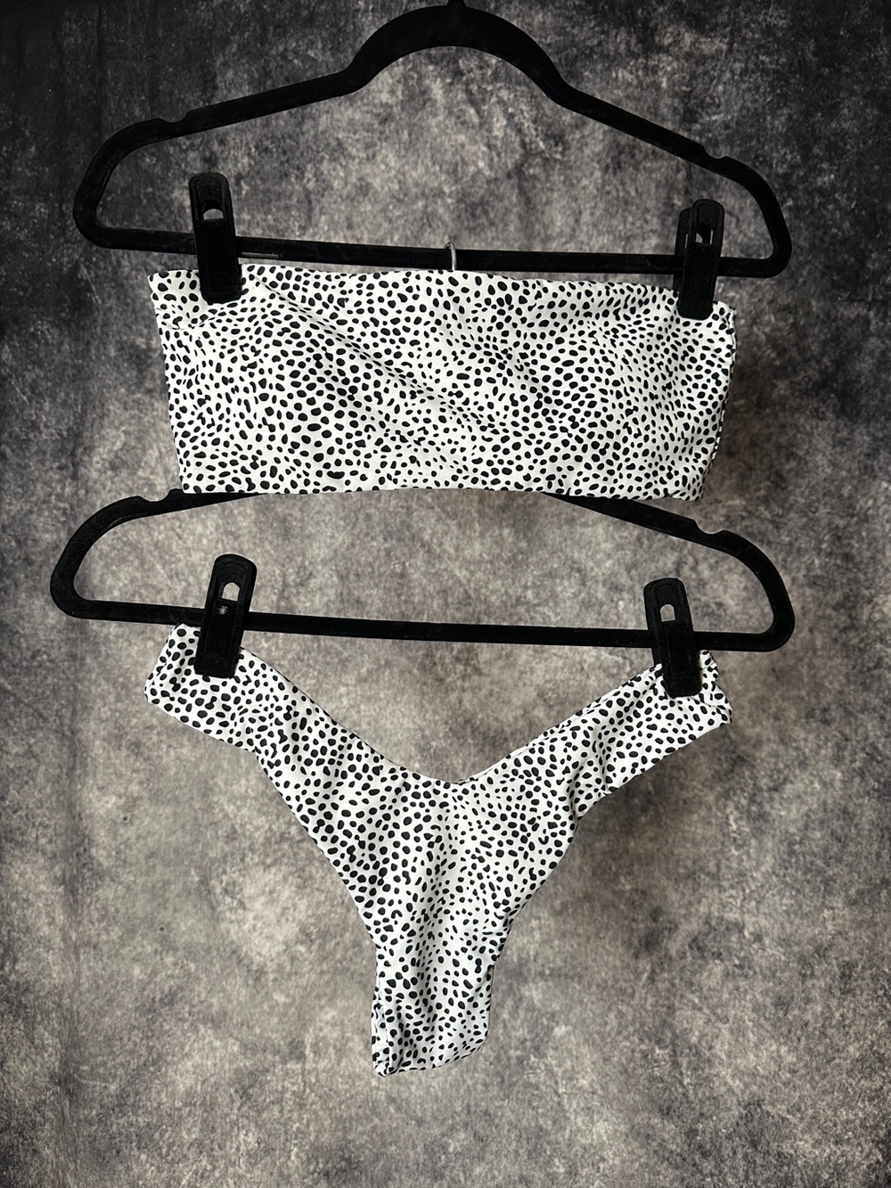 Black and White Speckled Bandeau Bikini Set